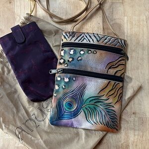 Anuschka Peacock Safari Crossbody Mini Travel Companion Bag